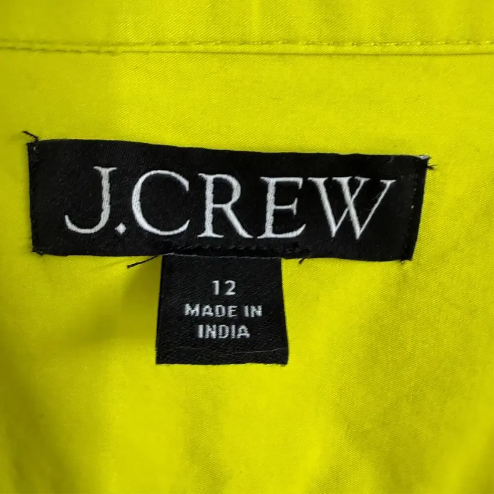 J Crew Button Up Shirt Womens 12 Lime Green Long Sleeve Pocket Preppy SP23